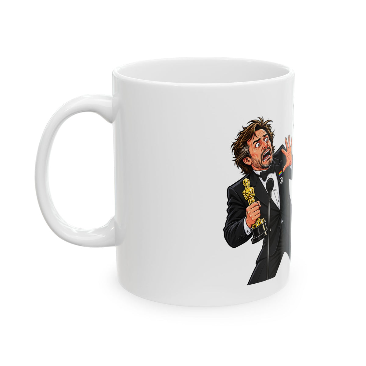 Political Cartoon Mug — “I Cast Out the Spirit of Woke Activism” Ceramic Coffee Cup