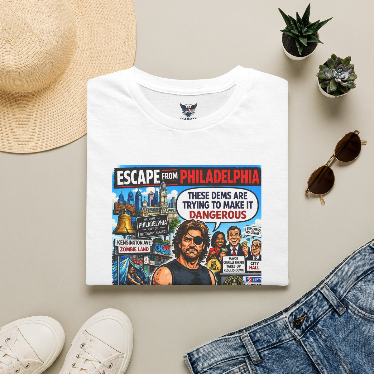 T-Shirt — "Escape From Philadelphia" Political Satire Graphic Tee