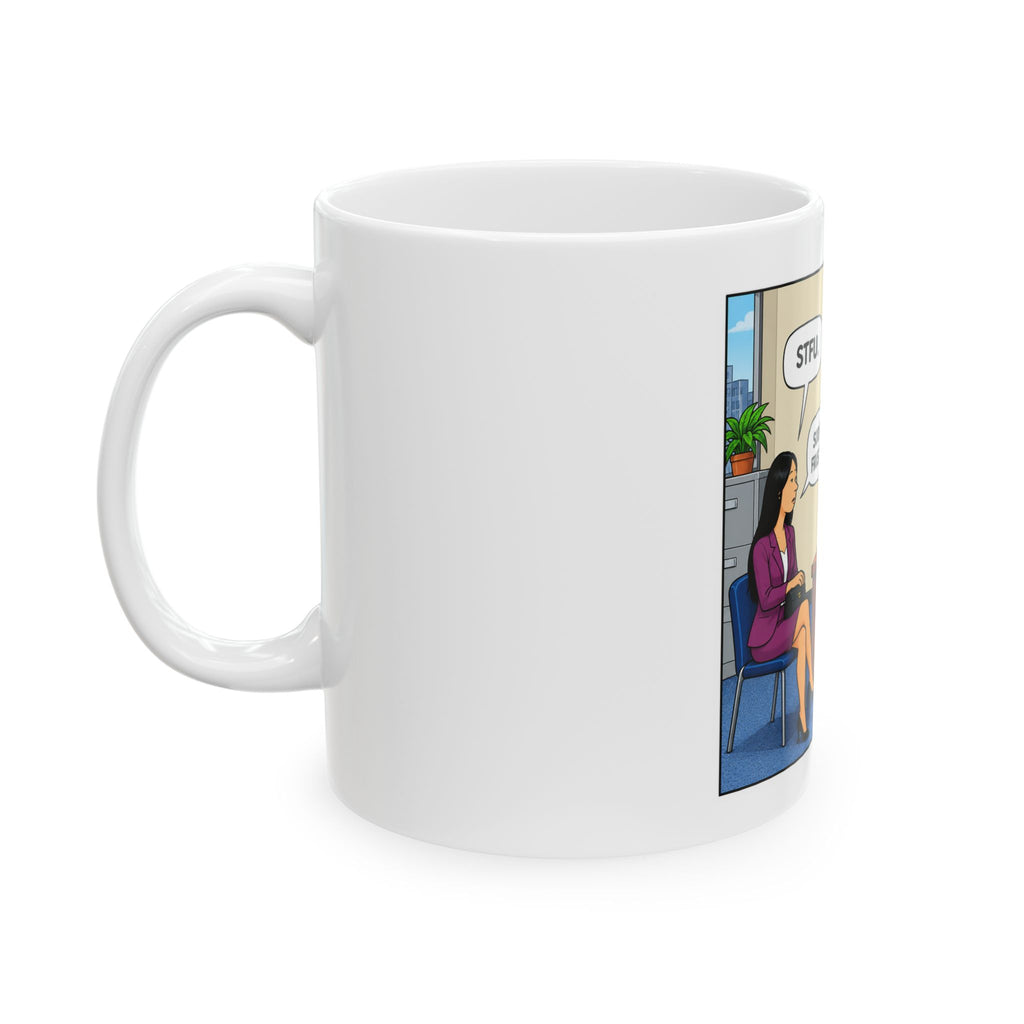 Funny Office Mug – 'STFU. Sorry to Frustrate U.' Cartoon Interview Coffee Mug (11oz/15oz)