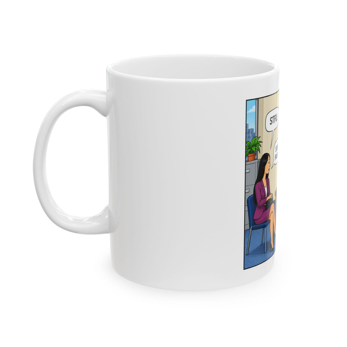 Funny Office Mug – 'STFU. Sorry to Frustrate U.' Cartoon Interview Coffee Mug (11oz/15oz)