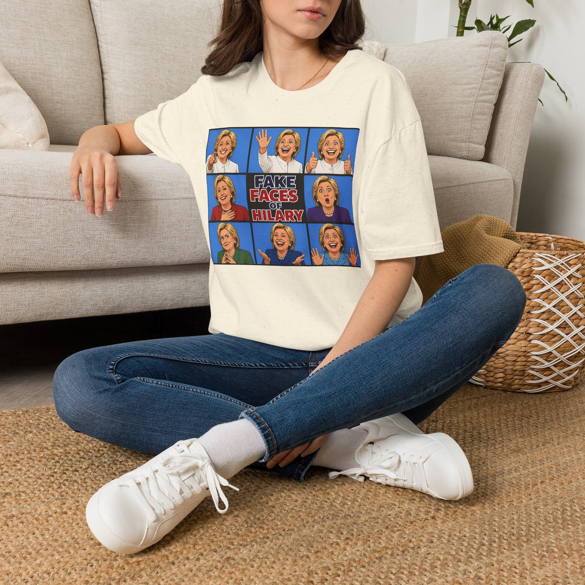 Political Parody T-Shirt — "Fake Faces of Hilary" Graphic Tee