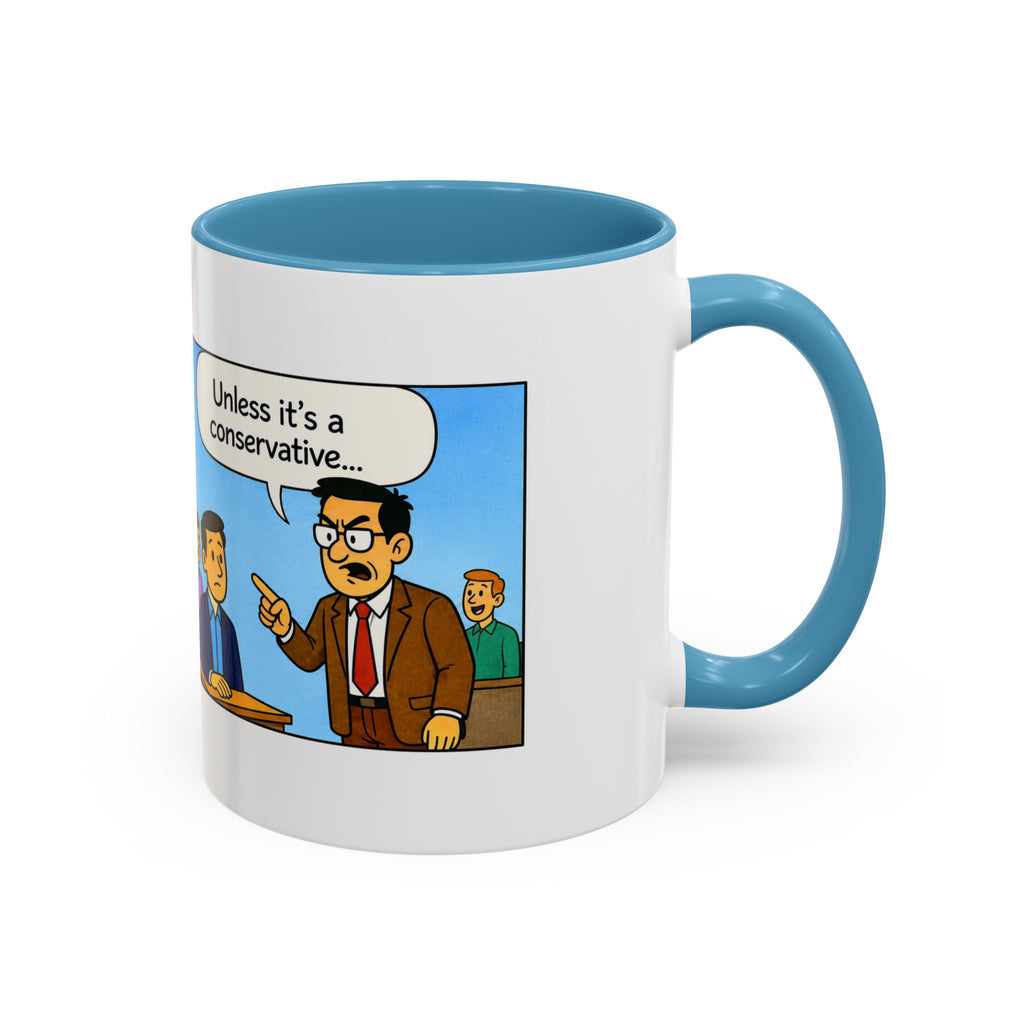 "College Life" Political Satire Comic Accent Coffee Mug – Funny Conservative Freedom of Speech Gag Gift