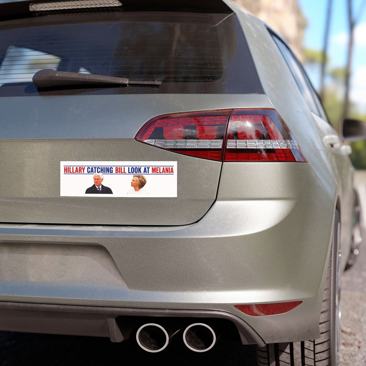 Hillary Catching Bill Look at Melania Car Magnet | Political Bumper Sticker