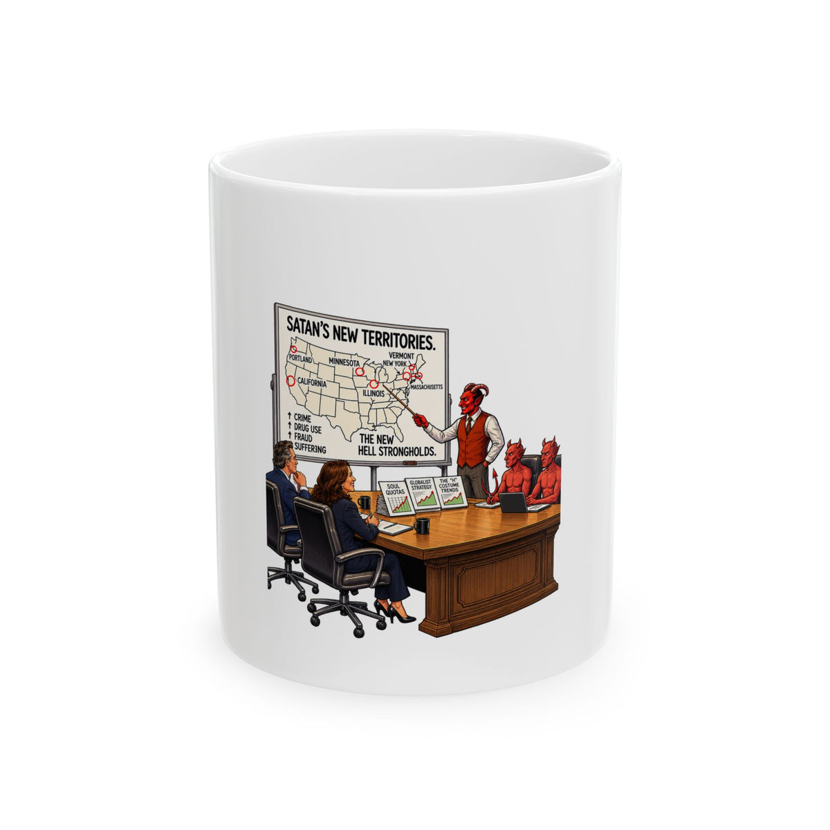 Ceramic Mug — Humorous 'Satan's New Territories' Office Cartoon Coffee Mug (11oz/15oz)