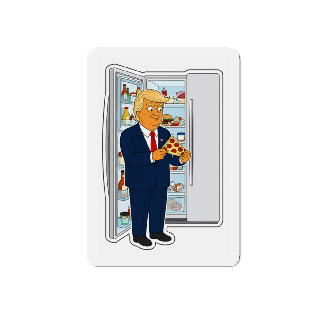 Cartoon Trump Eating Pizza Magnet | Die-Cut Refrigerator Magnet