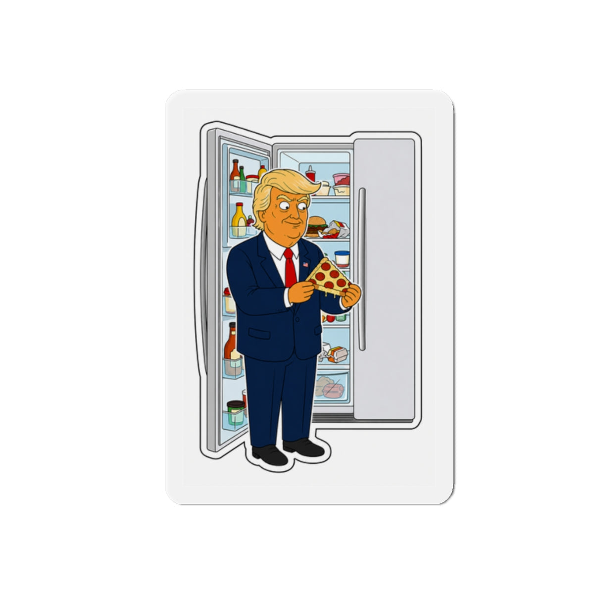 Cartoon Trump Eating Pizza Magnet | Die-Cut Refrigerator Magnet