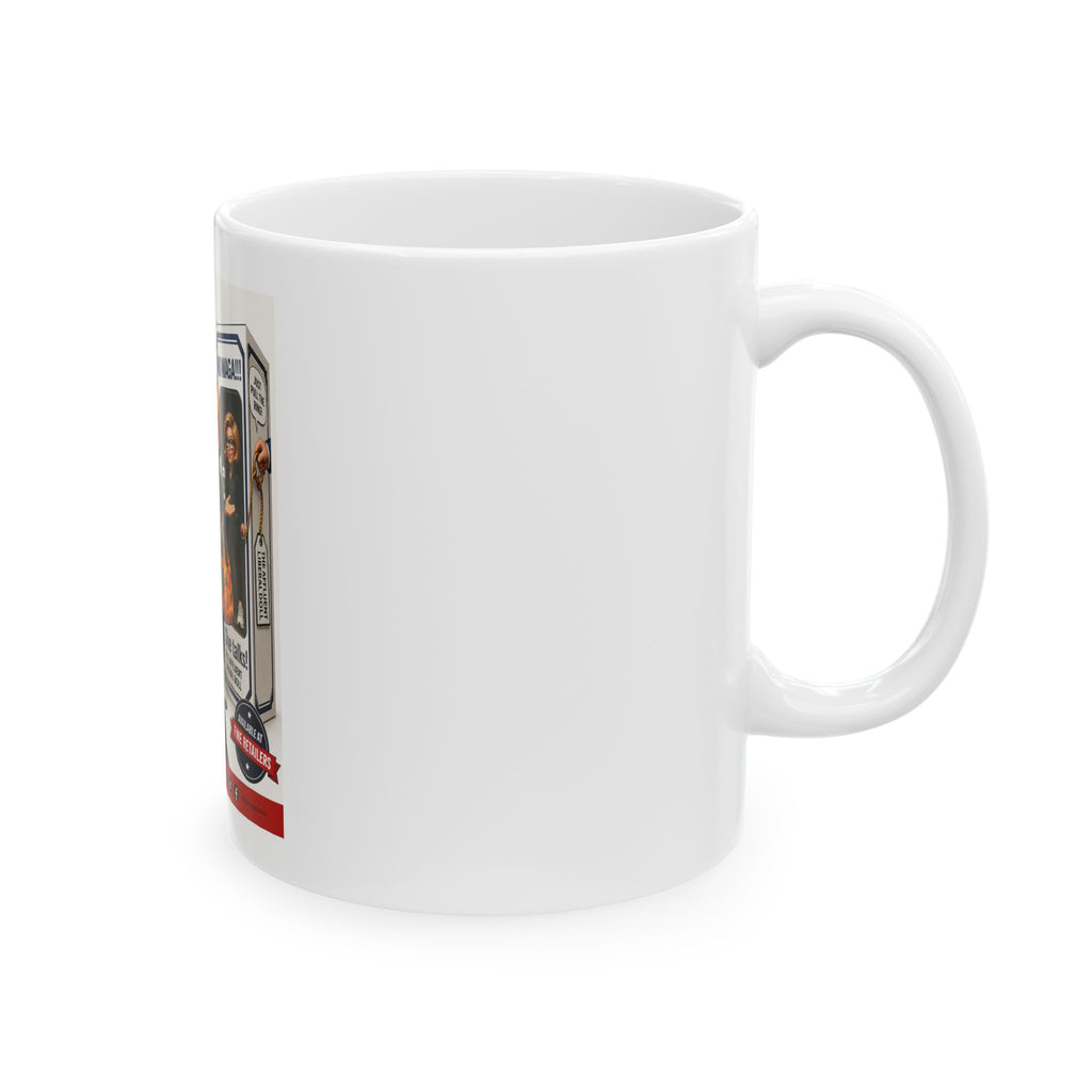 Pull the String Angry White Liberal Woman "She Talks!" Ceramic Mug | Political Cartoon