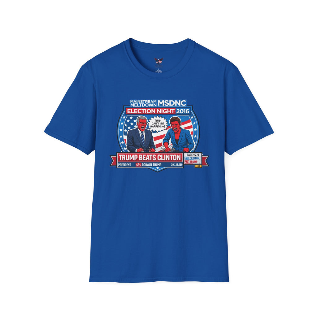 Blue Election Night 2016 News Satire T-Shirt | Trump Beats Clinton Tee