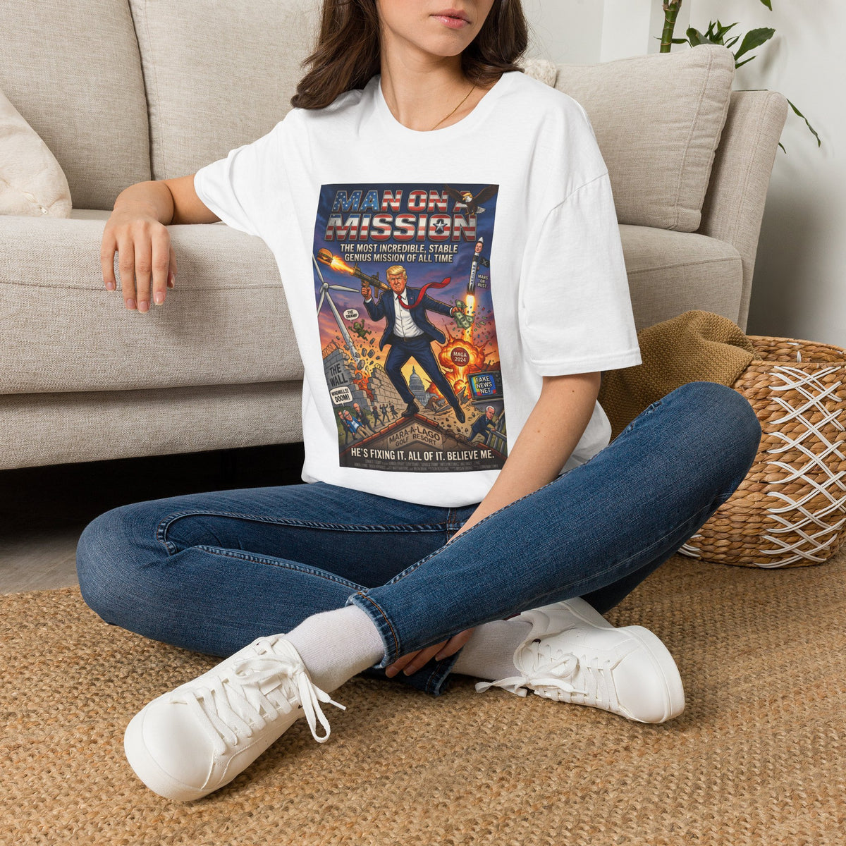 Mission Poster Graphic T-Shirt — "Man On A Mission" Vintage Rocket Art