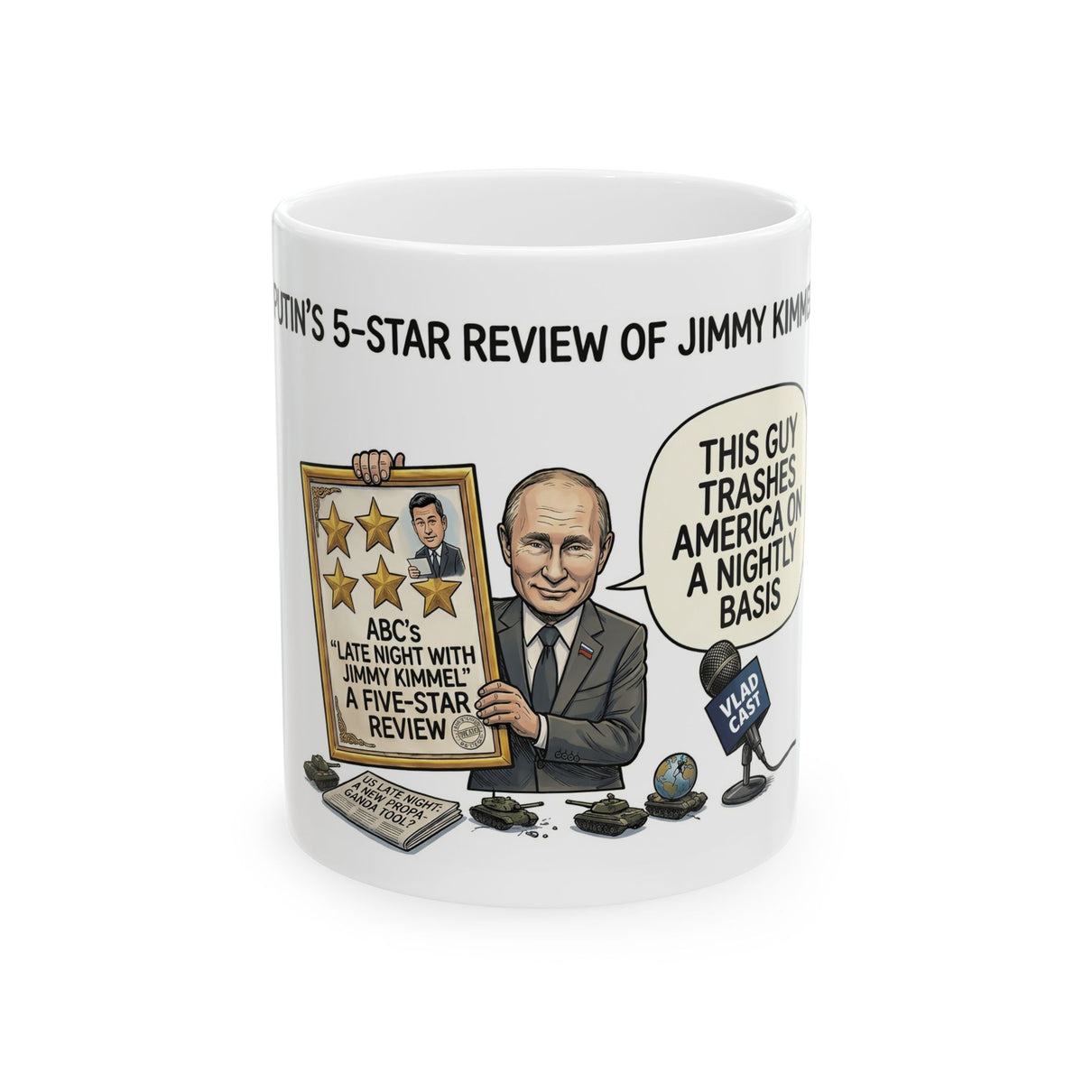 Political Cartoon Putin Holding 5-Star Review Mug | Ceramic Mug