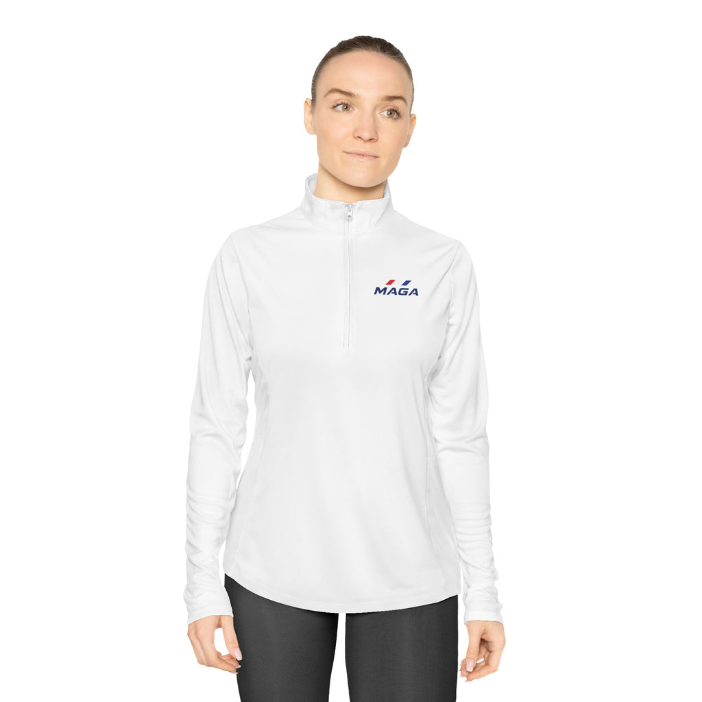 Ladies Quarter-Zip Pullover — MAGA Logo Lightweight Performance Top- The Conservative Brand