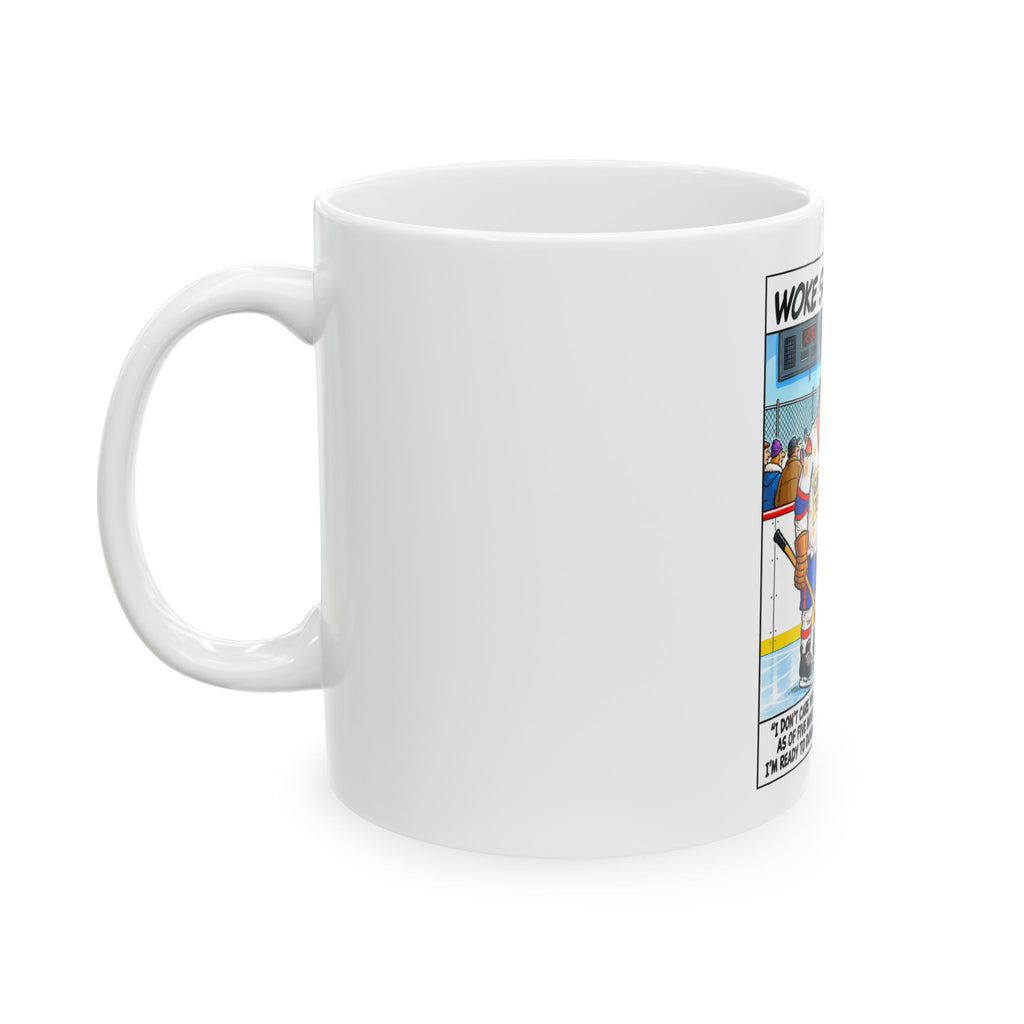 Woke Hockey Cartoon Ceramic Mug — “Girls Team” Sports Comic Coffee Cup (11oz/15oz)