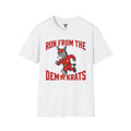 White Run From The Demokrats T-Shirt | Cartoon Donkey Political Satire