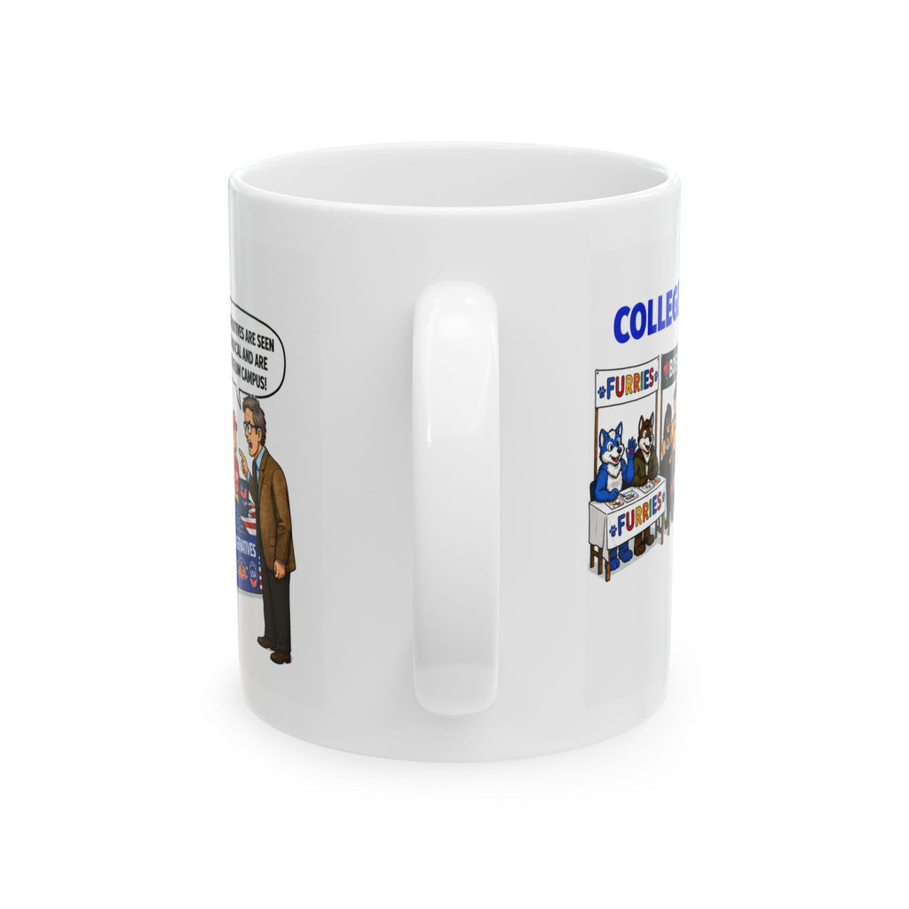 College Life Cartoon Ceramic Mug – Liberal Bias in Academia Humorous Campus Panels (11oz & 15oz)