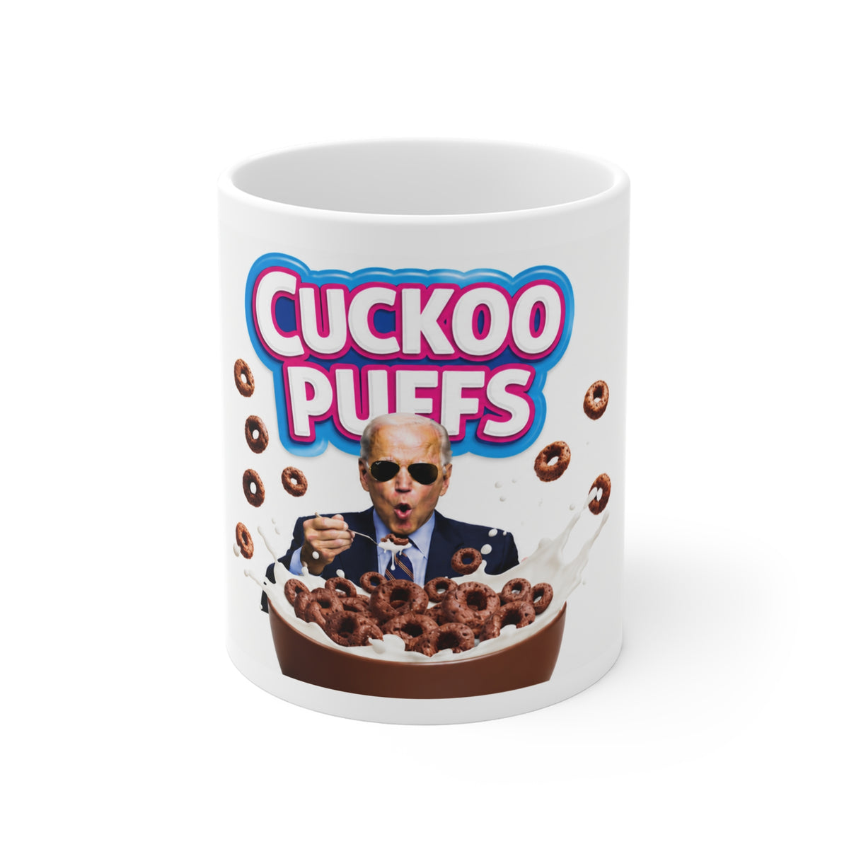 Joe Biden's Cuckoo Puffs Novelty Mug — Funny Cereal Cartoon Coffee Cup