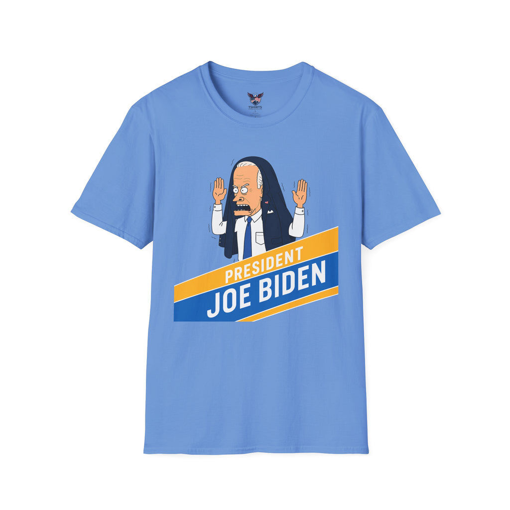 Charger Blue and Gold Joe Biden Cartoon Politician Character T-Shirt | Joe Biden Text