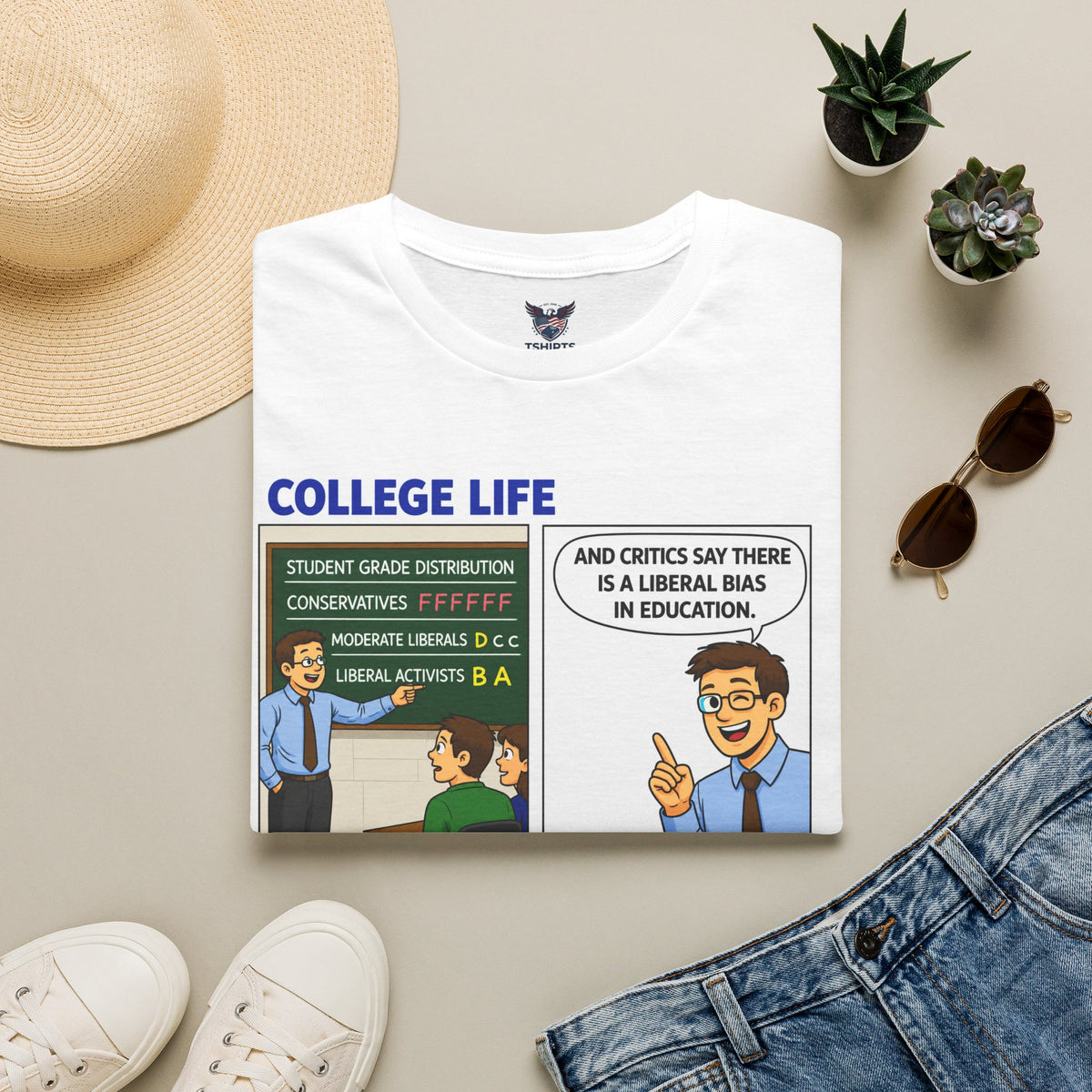 "Trump Patriot Shirt | America First T-Shirt | Conservative Republican Apparel | God Family Country Tee" | anti-woke tshirt | College Life Comic T-Shirt | Funny Classroom Cartoon Tee