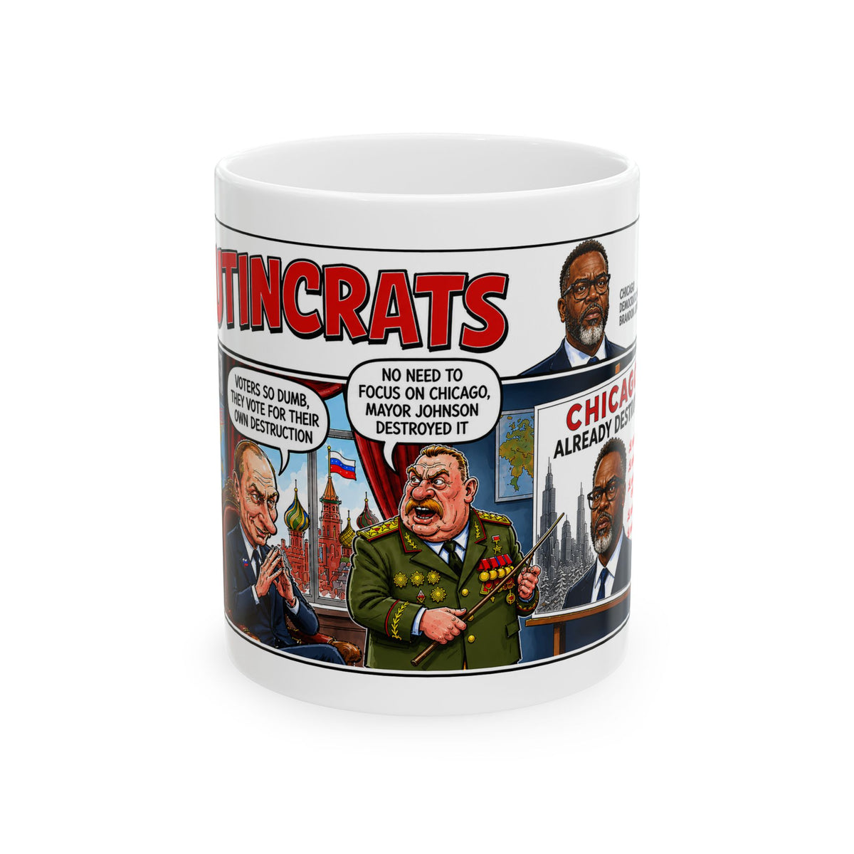Chicago Mayor Political Cartoon Mug | Satirical Chicago Corruption Comic Strip Ceramic Mug