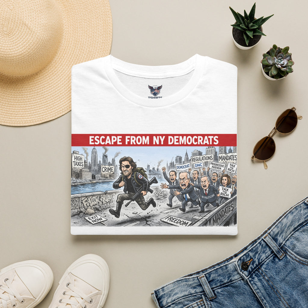 Political Satire T‑Shirt — "Escape From NY Democrats" Graphic Tee