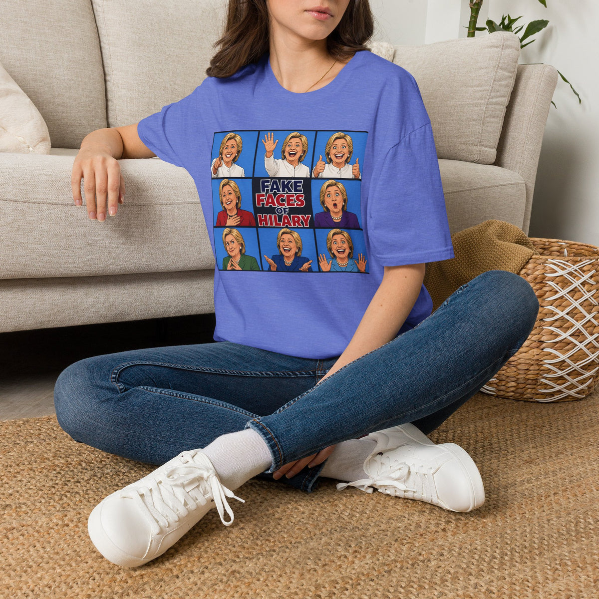Political Parody T-Shirt — "Fake Faces of Hilary" Graphic Tee