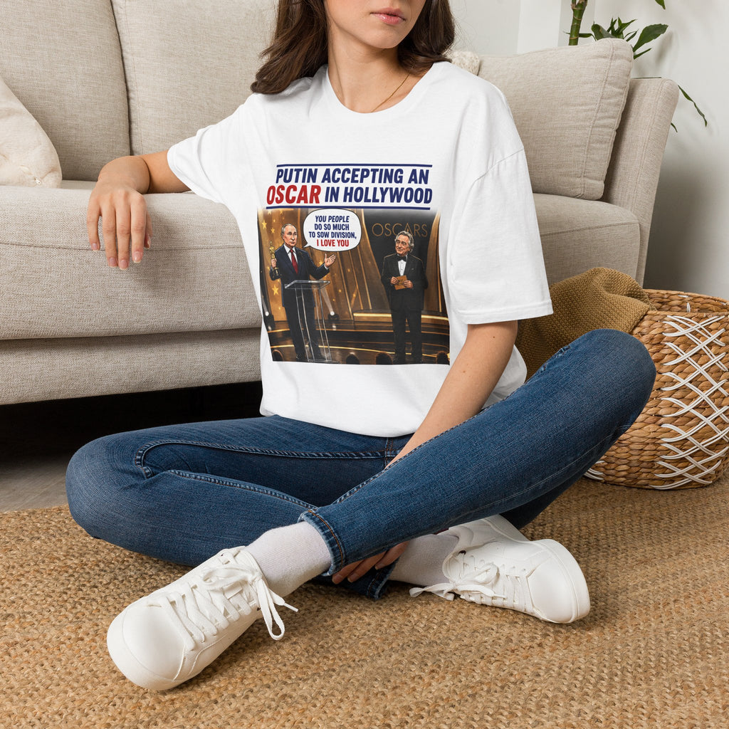 Political Satire T-Shirt — "Putin Accepting an Oscar in Hollywood" Graphic Tee