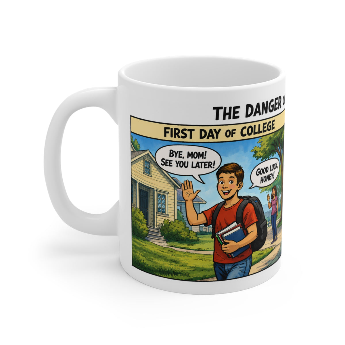 American Colleges Graduation Satire Mug | Funny Comic Strip Gift