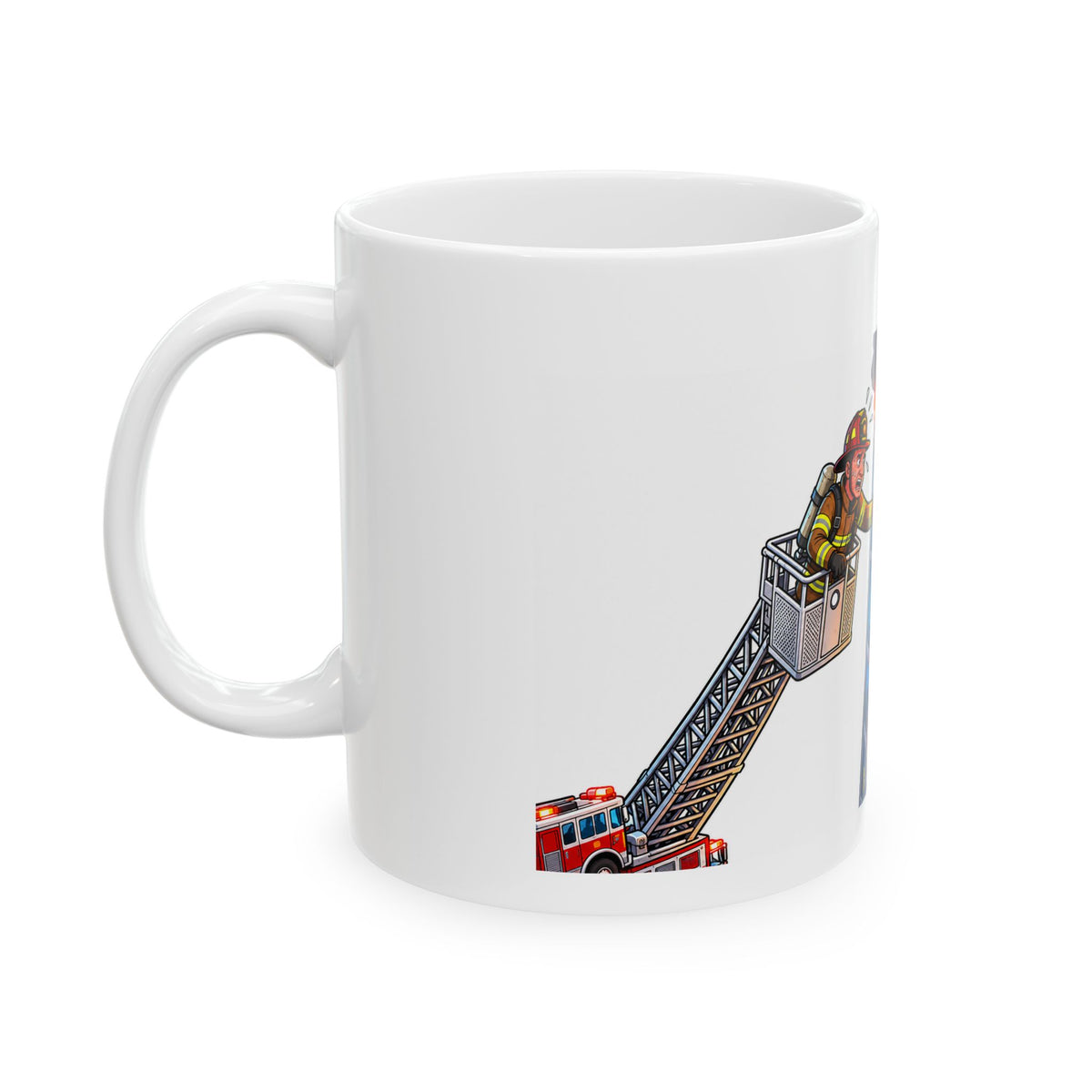Funny Firefighter Saving Woman Activist Cartoon Rescue Design (11oz & 15oz)