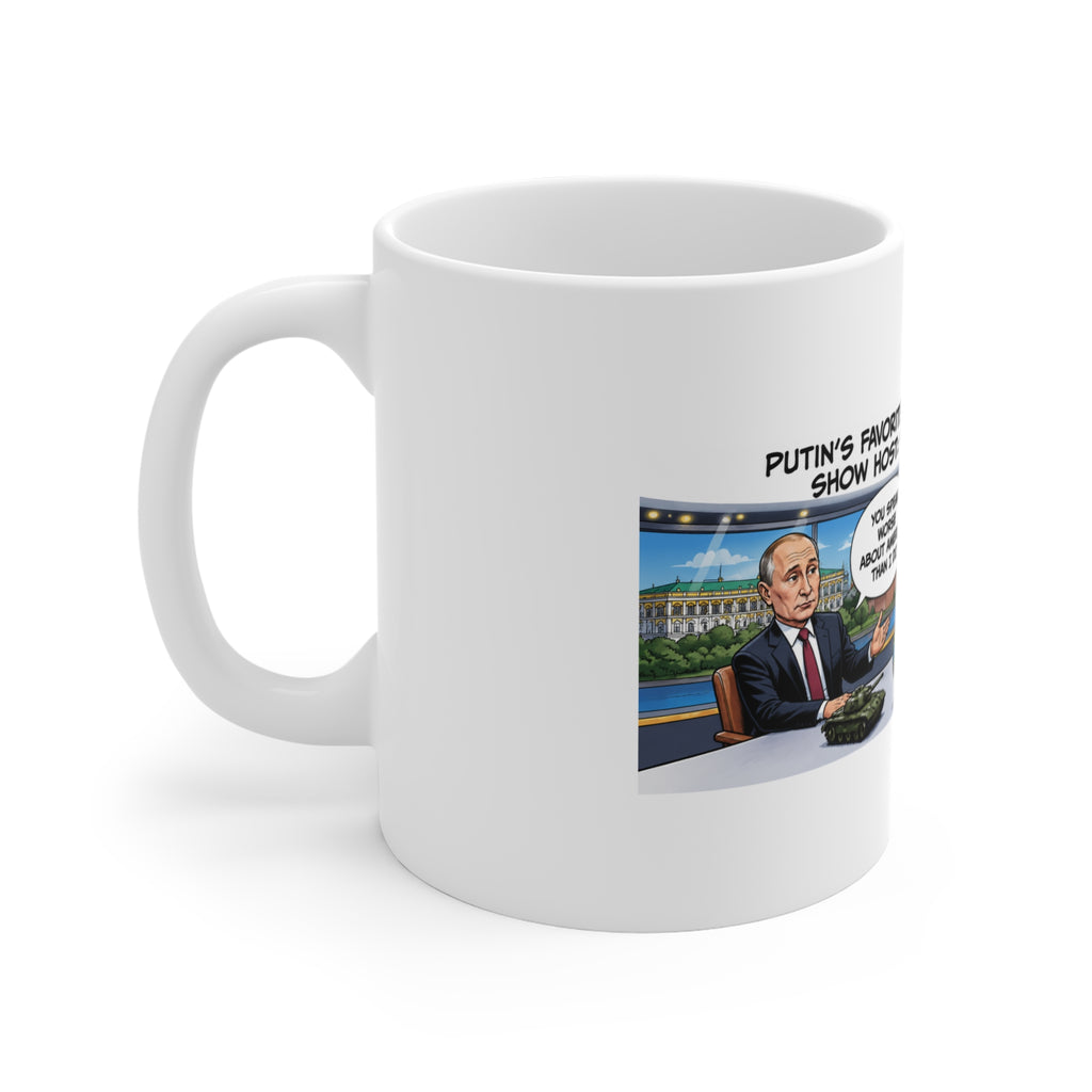 SUNY HOSTIN SATIRE MUG Political Cartoon Coffee Mug — “Putin’s Favorite Daytime Talk Show Host: Sunny Hostin” 11oz