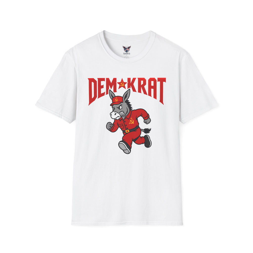 White Demokrat Running Donkey T-Shirt | political satire, Soviet imagery