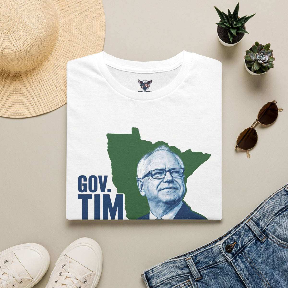 Governor Tim Walz Portrait T-Shirt | Minnesota State Silhouette