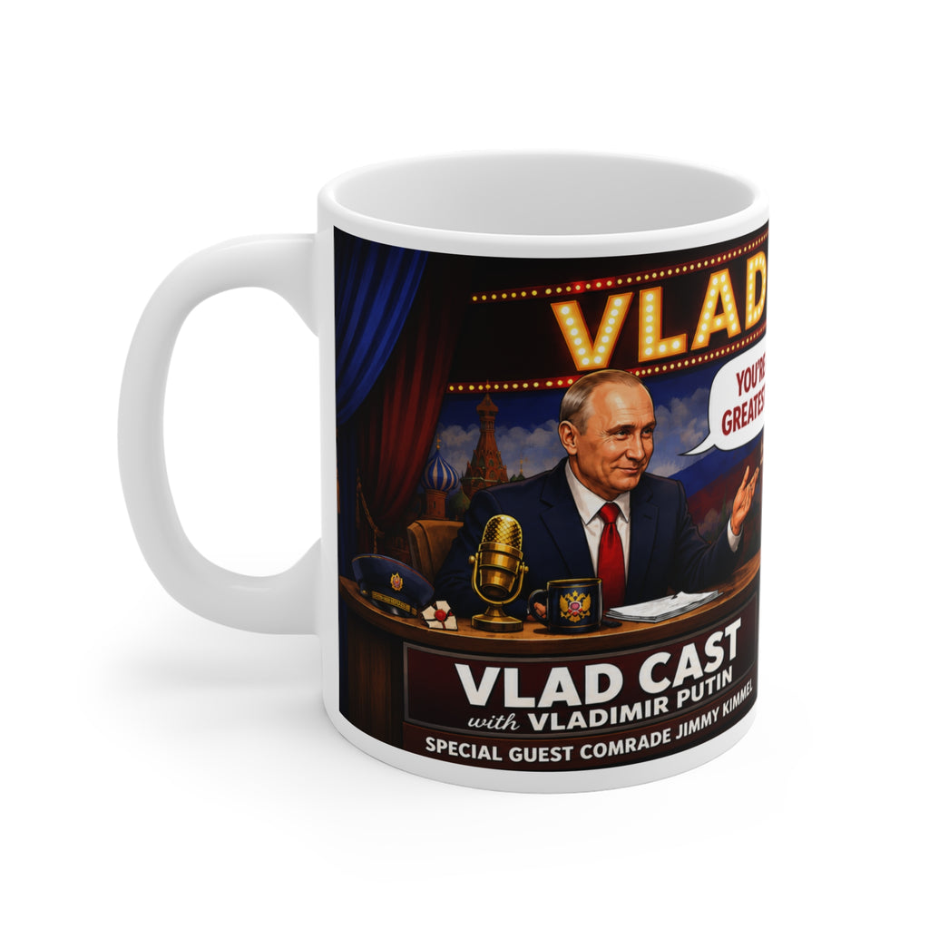 JIMMY KIMMEL ON THE PUTIN PODCAST JOKE MUG