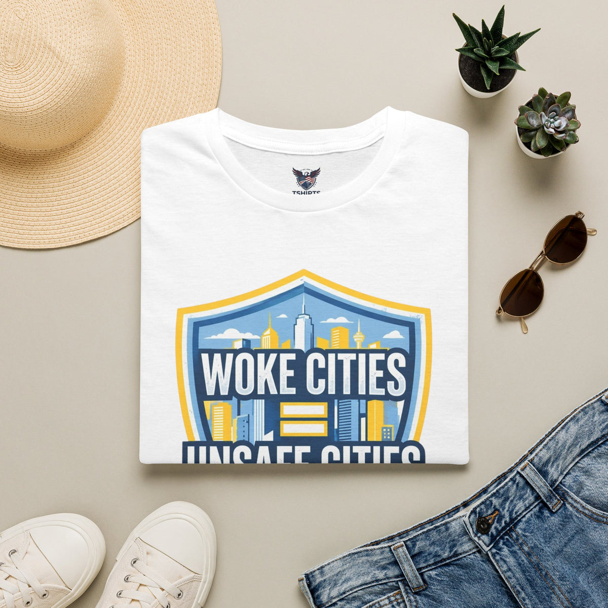 "Trump Patriot Shirt | America First T-Shirt | Conservative Republican Apparel | God Family Country Tee" Woke Cities Unsafe Cities T-Shirt |