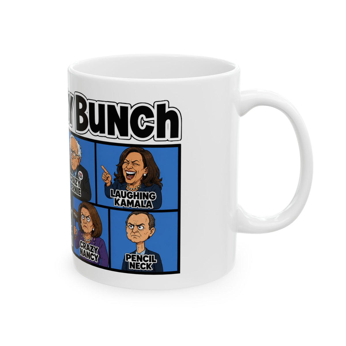 The Kooky "Liberal Loonies" Bunch mug | Political cartoon character grid coffee mug