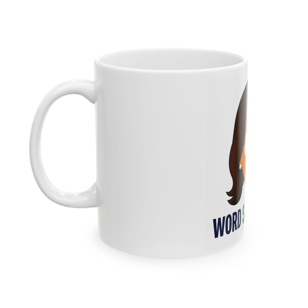 Word Salad Queen Mug | Funny Cartoon Woman Eating Salad, Ceramic Coffee Mug
