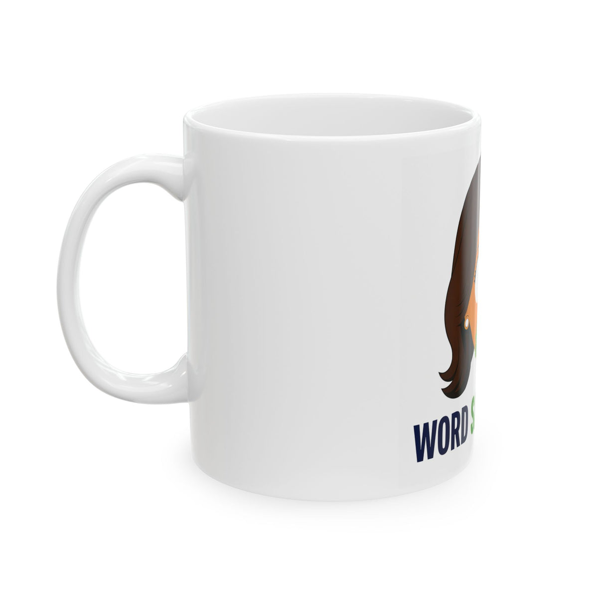 Word Salad Queen Mug | Funny Cartoon Woman Eating Salad, Ceramic Coffee Mug