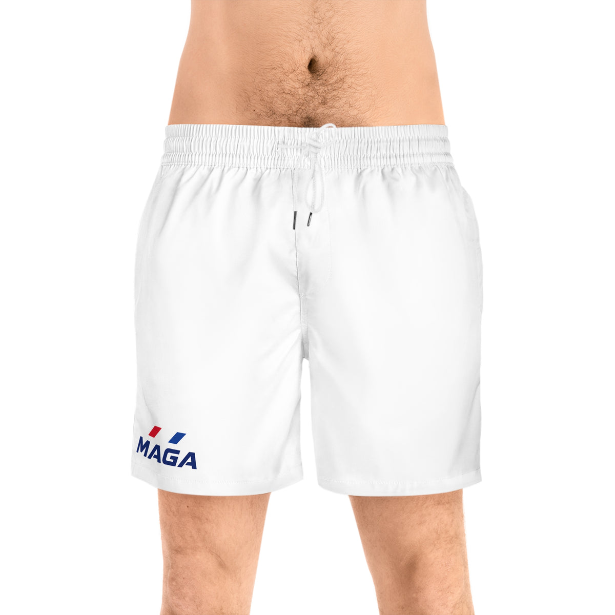 MAGA Men's Swim Shorts — The Conservative Brand White Mid-Length Beach Trunks