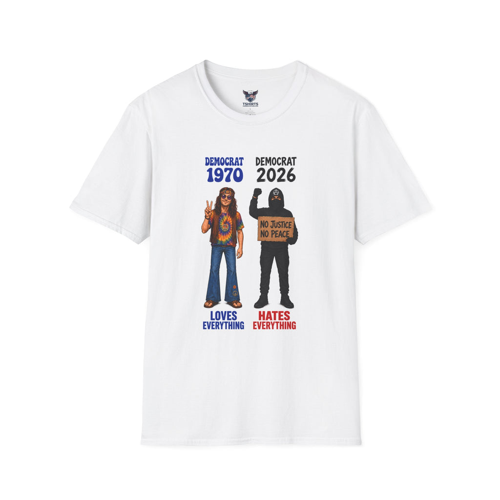 "Trump Patriot Shirt | America First T-Shirt | Conservative Republican Apparel | God Family Country Tee" | anti-woke tshirt | Democrat 1970 vs Democrat 2026 T-Shirt | Political Illustration, Contrast...