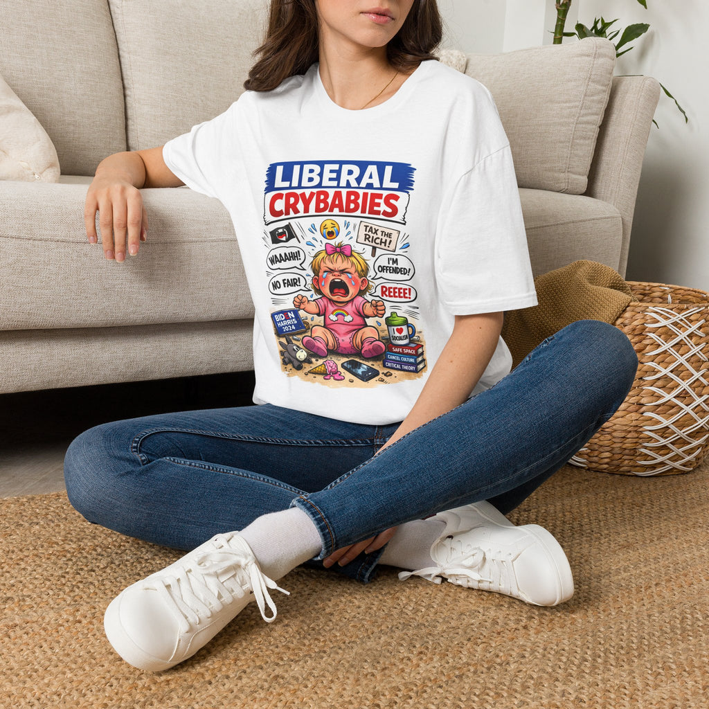 "Trump Patriot Shirt | America First T-Shirt | Conservative Republican Apparel | God Family Country Tee" | anti-woke tshirt | Liberal Crybabies cartoon baby, T-Shirt | Political satire tee