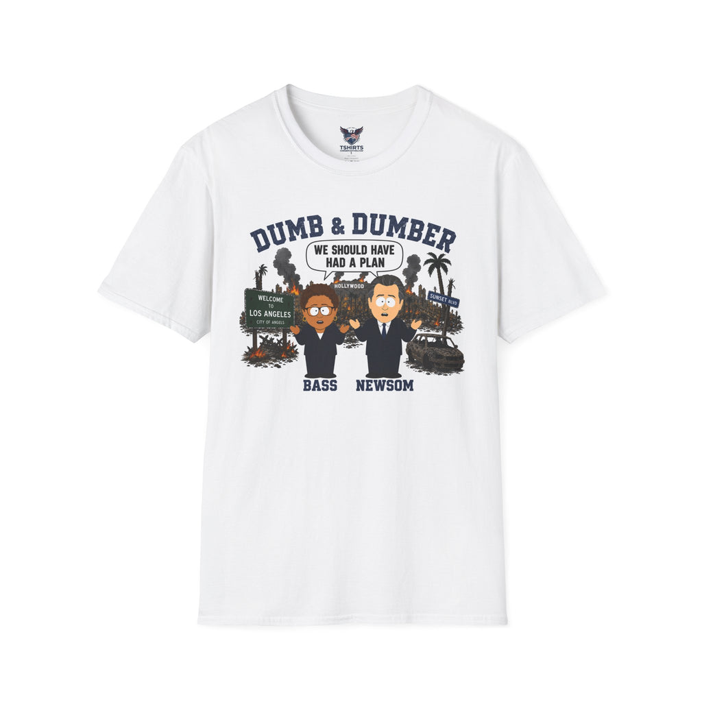 "Trump Patriot Shirt | America First T-Shirt | Conservative Republican Apparel | God Family Country Tee" | anti-woke tshirt | Dumb & Dumber political caricatures T-Shirt | Bass Newsom parody design