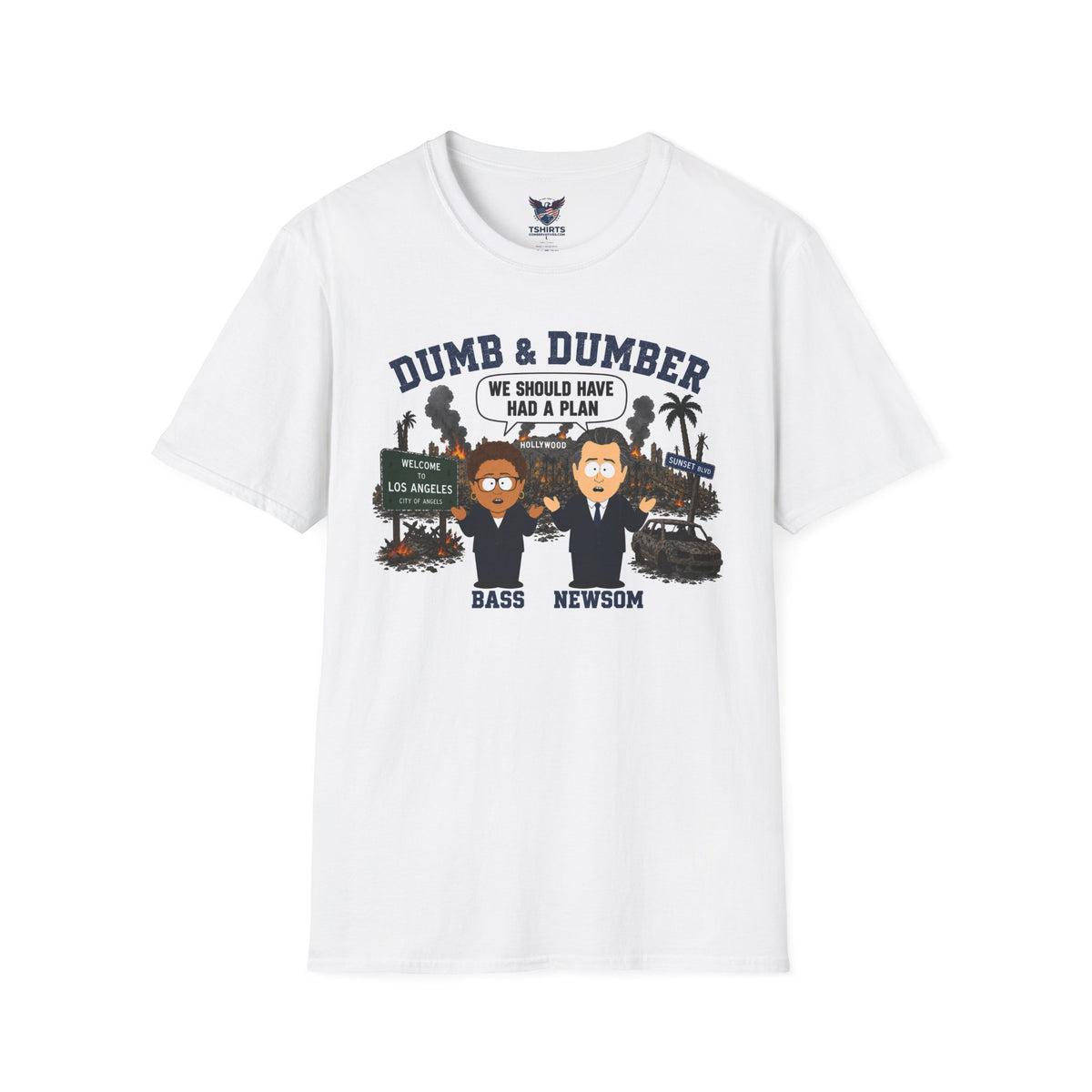 "Trump Patriot Shirt | America First T-Shirt | Conservative Republican Apparel | God Family Country Tee" | anti-woke tshirt | Dumb & Dumber political caricatures T-Shirt | Bass Newsom parody design