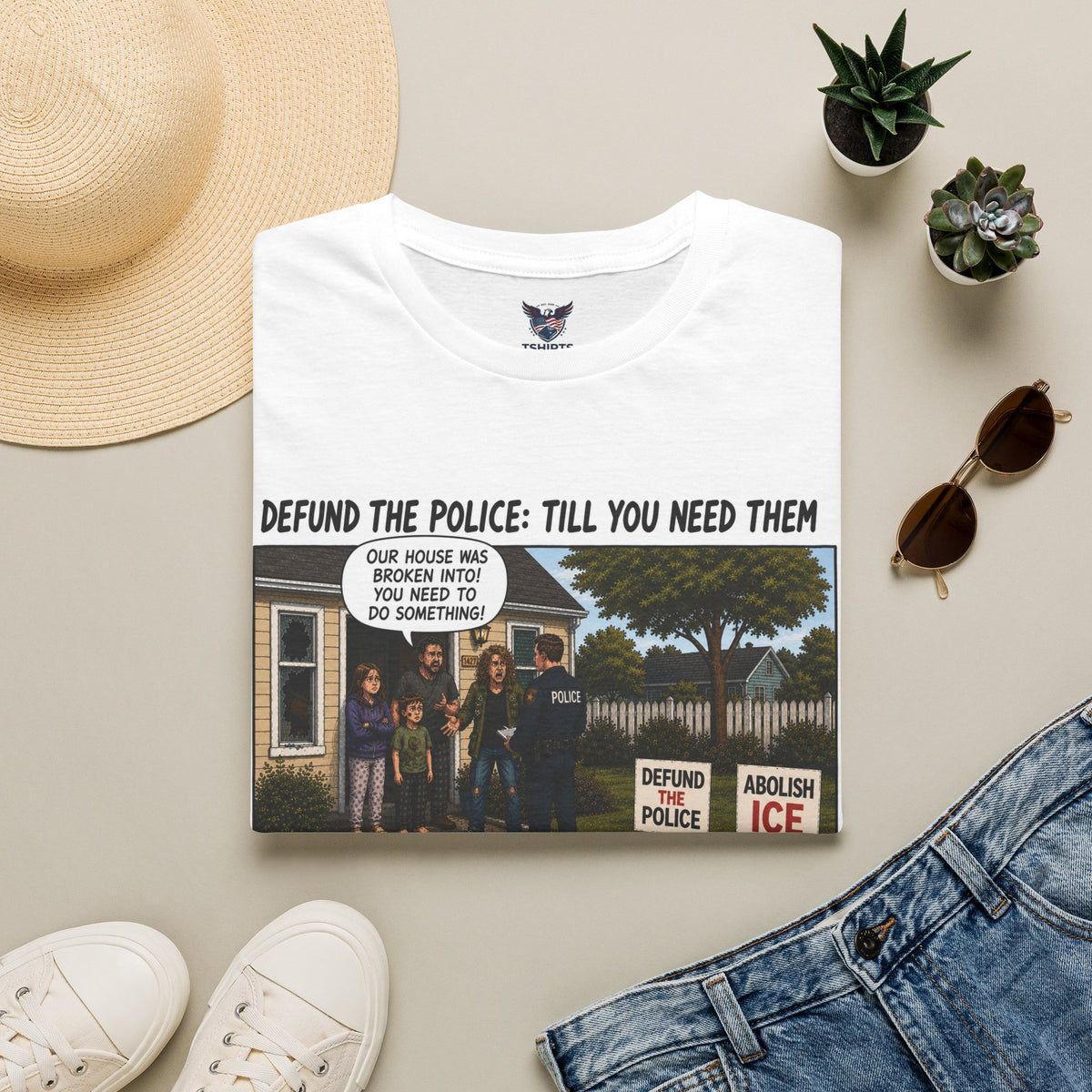 "Trump Patriot Shirt | America First T-Shirt | Conservative Republican Apparel | God Family Country Tee" | anti-woke tshirt | Defund the Police Cartoon T-Shirt | Protest Graphic Tee, Political Satire