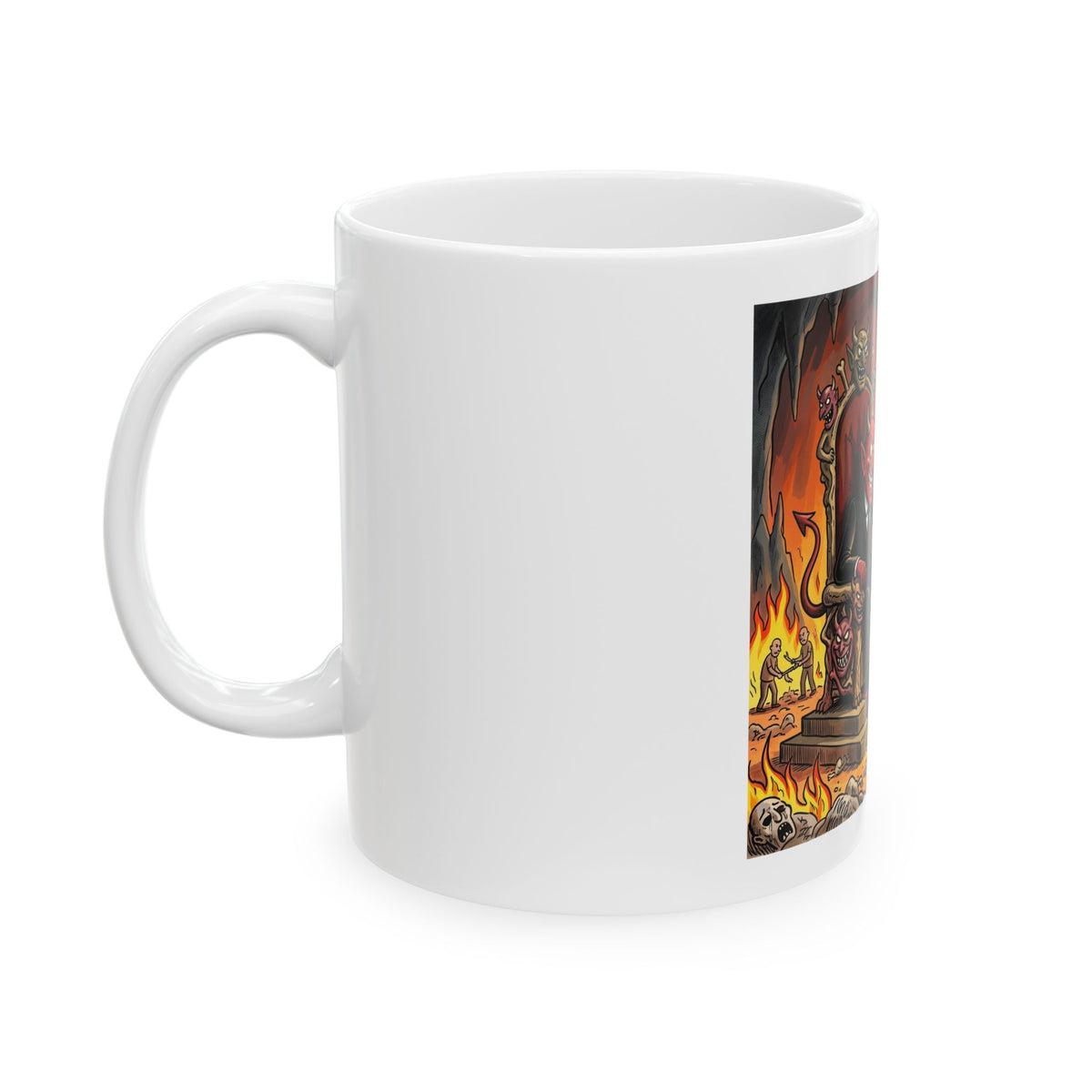 Political Cartoon Mug — 'You Are Condemned to Spend Eternity with a White Female Progressive' Ceramic Coffee Cup (11oz/15oz)