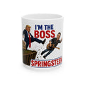 Funny Political Coffee Mug – Donald Trump Kicking Bruce Springsteen "I'm The Boss" Novelty Ceramic Tea Cup Gift