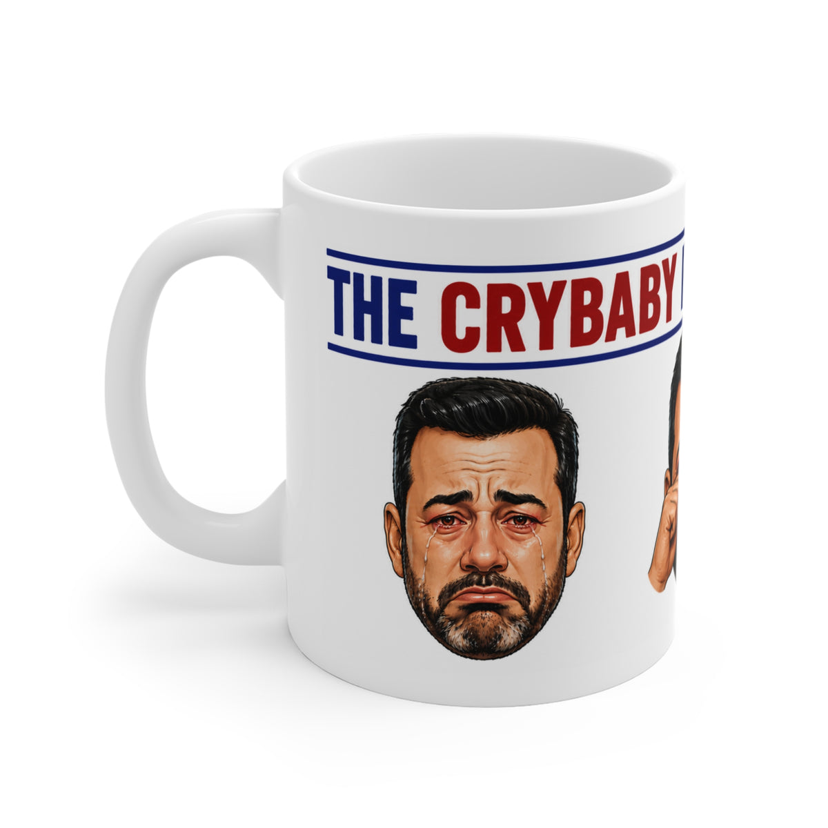 The Many Crybaby Faces of Kimmel Satire Coffee Mug – Funny Late-Night TV Parody Ceramic Tea Cup