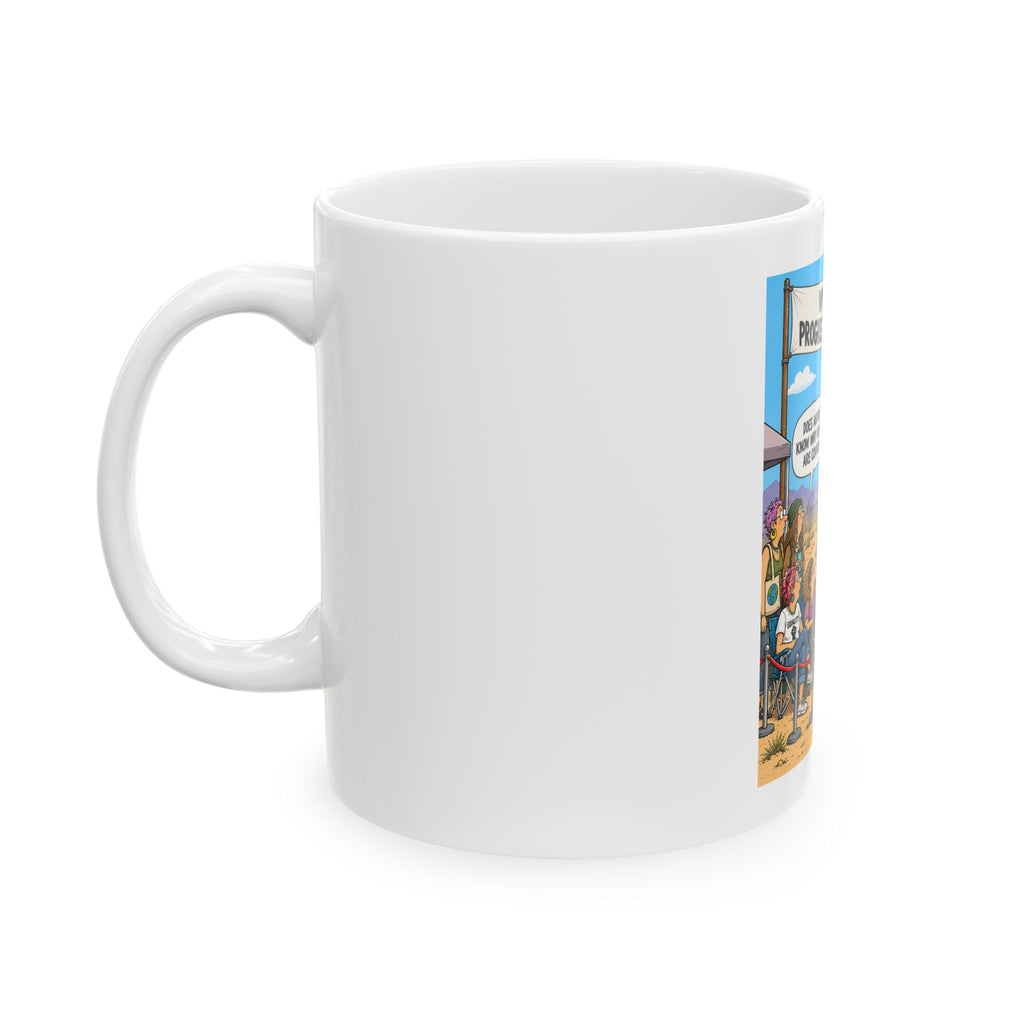 Coffee Mug — "White Female Progressive Dating Hoops" Humorous Political Cartoon Ceramic Mug (11oz/15oz)