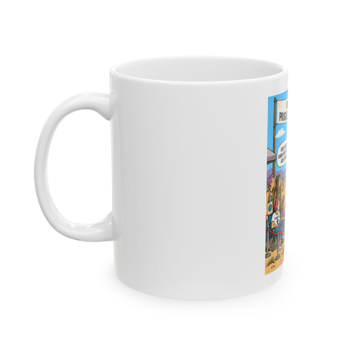 Coffee Mug — "White Female Progressive Dating Hoops" Humorous Political Cartoon Ceramic Mug (11oz/15oz)