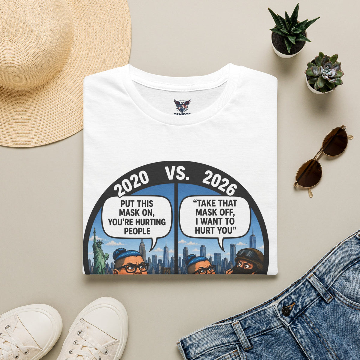 "Trump Patriot Shirt | America First T-Shirt | Conservative Republican Apparel | God Family Country Tee" | anti-woke tshirt | 2020 vs 2026 Mask Debate T-Shirt | Political Cartoon Tee