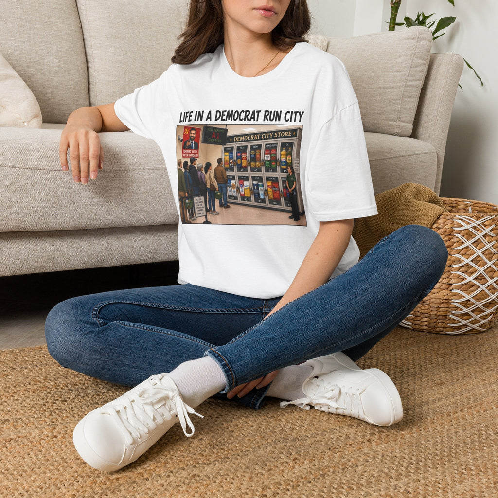 "Trump Patriot Shirt | America First T-Shirt | Conservative Republican Apparel | God Family Country Tee" |Life In A Democrat Run City T-Shirt | Political Satire, City Street Illustration