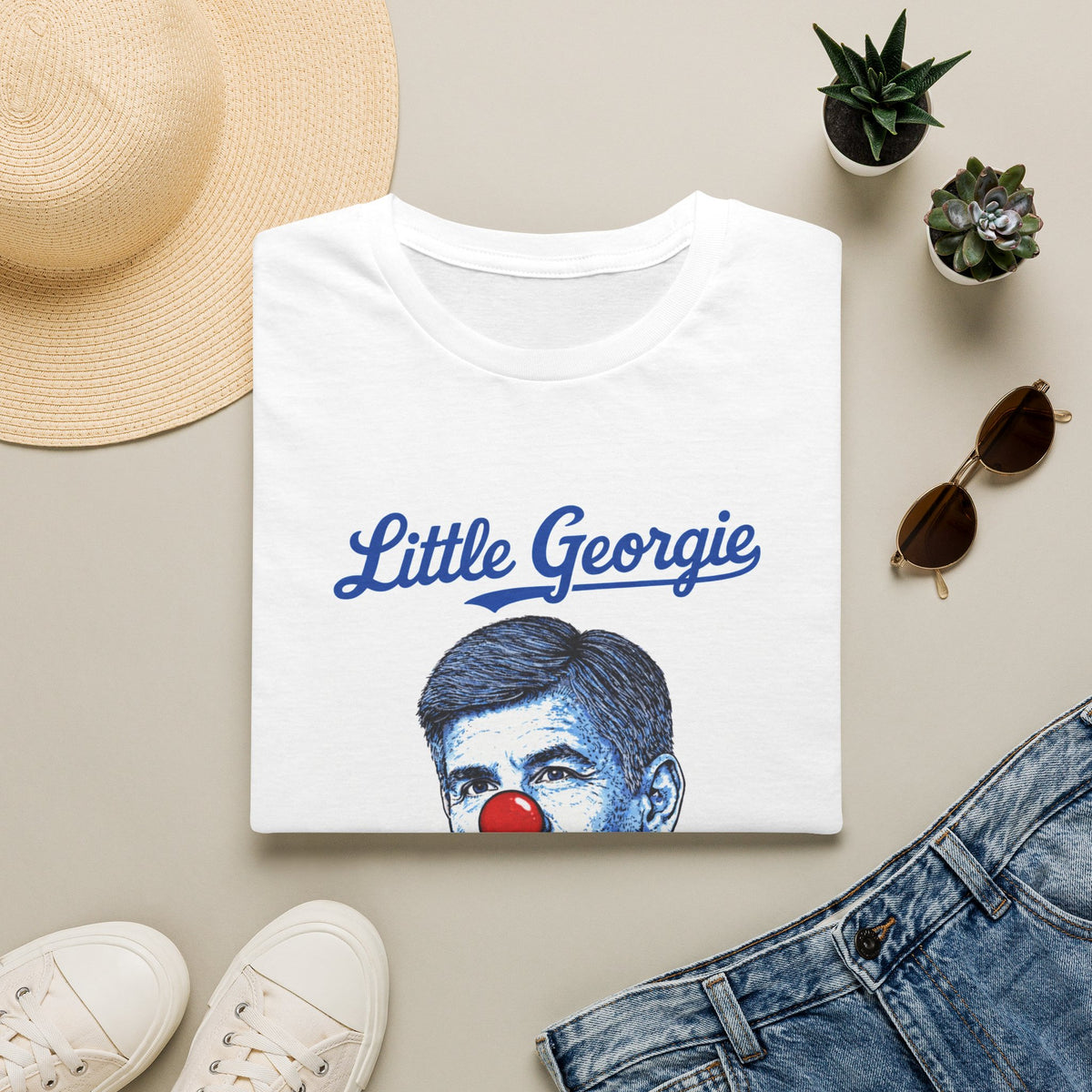 "Trump Patriot Shirt | America First T-Shirt | Conservative Republican Apparel | God Family Country Tee" | anti-woke tshirt | Little Georgie clown nose T-Shirt | Political satire portrait tee