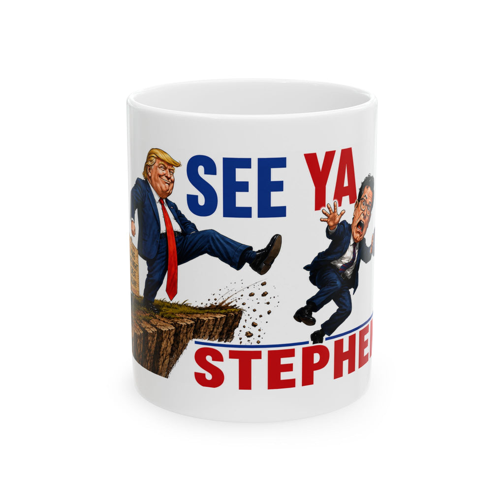 See Ya Stephen Colbert mug | Political cartoon caricature coffee mug
